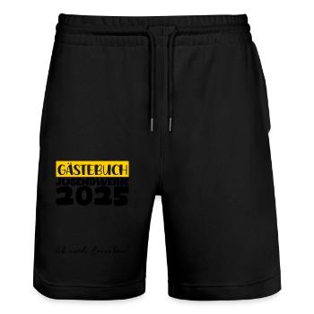 Jugendweihe 2025 Gästebuch Geschenk Mädchen Jungen - Stanley/Stella Unisex Bio Joggingshorts Trainer  - Schwarz - Vorne - Nik (191cm) & Marisol (170cm)