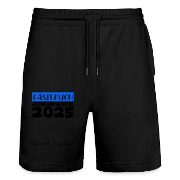 Jugendweihe 2025 Gästebuch Geschenk Mädchen Jungen - Stanley/Stella Unisex Bio Joggingshorts Trainer  - Schwarz - Vorne - Nik (191cm) & Marisol (170cm)