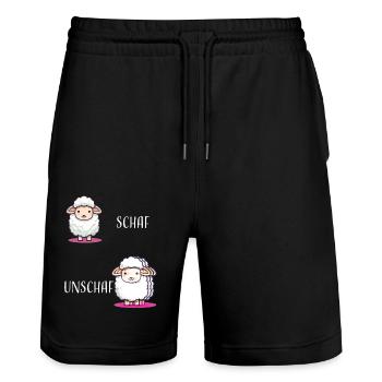 Schaf Unschaf lustiges cooles Geschenk - Stanley/Stella Unisex Bio Joggingshorts Trainer  - Schwarz - Vorne - Nik (191cm) & Marisol (170cm)