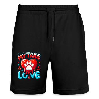 Valentinstag Herz Pfote Hund Vierbeiner Hundefan - Stanley/Stella Unisex Bio Joggingshorts Trainer  - Schwarz - Vorne - Nik (191cm) & Marisol (170cm)
