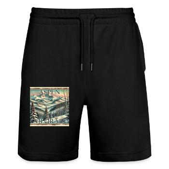 Aspen Skigebiet Ski Snowboard Winter Vintage - Stanley/Stella Unisex Bio Joggingshorts Trainer  - Schwarz - Vorne - Nik (191cm) & Marisol (170cm)