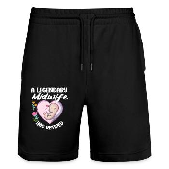 Une sage-femme légendaire a pris sa retraite - Short de jogging bio TRAINER Stanley/Stella unisexe - noir - Devant - Nik (191cm) & Marisol (170cm)