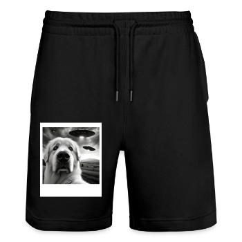 Great Pyrenees Funny Graphic Selfie with UFOs Weir - Stanley/Stella Unisex Bio Joggingshorts Trainer  - Schwarz - Vorne - Nik (191cm) & Marisol (170cm)