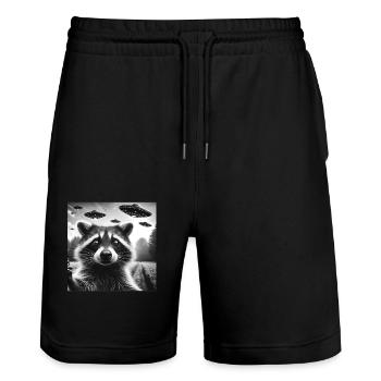Racoon trash panda Funny Graphic Selfie UFOs Weir - Stanley/Stella Unisex Bio Joggingshorts Trainer  - Schwarz - Vorne - Nik (191cm) & Marisol (170cm)
