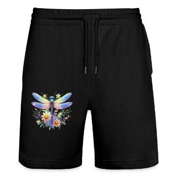 Libelle Und Blumen Aquarell Naturmotiv - Stanley/Stella Unisex Bio Joggingshorts Trainer  - Schwarz - Vorne - Nik (191cm) & Marisol (170cm)