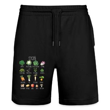 Januar Saisonale Obst- und Gemüsecollage - Stanley/Stella Unisex Bio Joggingshorts Trainer  - Schwarz - Vorne - Nik (191cm) & Marisol (170cm)