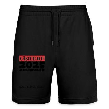 Jugendweihe 2025 Gästebuch Geschenk Mädchen Jungen - Stanley/Stella Unisex Bio Joggingshorts Trainer  - Schwarz - Vorne - Nik (191cm) & Marisol (170cm)