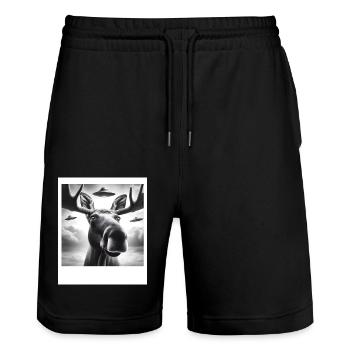 Moose Funny Graphic Selfie with UFOs Weird Aliens - Stanley/Stella Unisex Bio Joggingshorts Trainer  - Schwarz - Vorne - Nik (191cm) & Marisol (170cm)