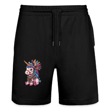 Cute Unicorn Native American - Stanley/Stella Unisex Bio Joggingshorts Trainer  - Schwarz - Vorne - Nik (191cm) & Marisol (170cm)