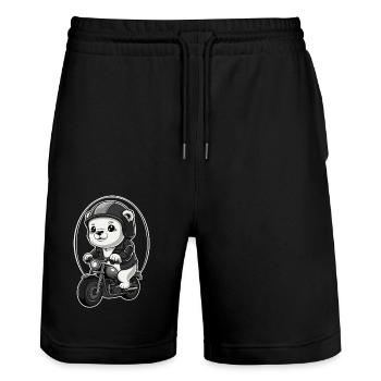 Fahrender Bär Mit Motorradhelm Und Jacke - Stanley/Stella Unisex Bio Joggingshorts Trainer  - Schwarz - Vorne - Nik (191cm) & Marisol (170cm)