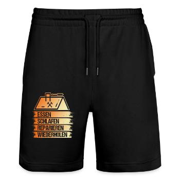 Dachdeckermeister Dachdecker - Stanley/Stella Unisex Bio Joggingshorts Trainer  - Schwarz - Vorne - Nik (191cm) & Marisol (170cm)
