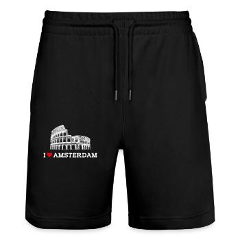 I Love Amsterdam Niederlande Herz Flagge Kolosseum - Stanley/Stella Unisex Bio Joggingshorts Trainer  - Schwarz - Vorne - Nik (191cm) & Marisol (170cm)