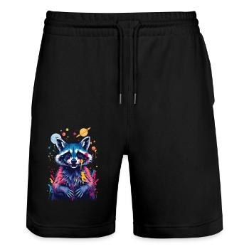 Raccoon Motif Animal Lover Art Artwork - Stanley/Stella Trainer Unisex Organic Jogging Shorts - black - Front - Nik (191cm) & Marisol (170cm)