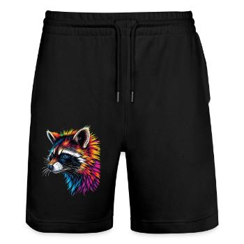 Raccoon Motif Animal Lover Art Artwork - Stanley/Stella Trainer Unisex Organic Jogging Shorts - black - Front - Nik (191cm) & Marisol (170cm)