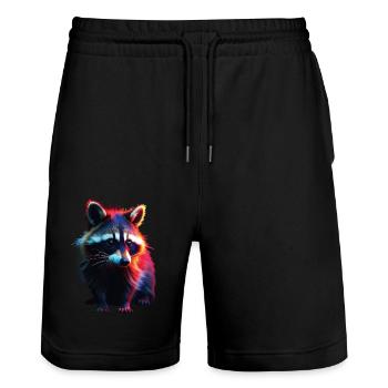 Raccoon Motif Animal Lover Art Artwork - Stanley/Stella Trainer Unisex Organic Jogging Shorts - black - Front - Nik (191cm) & Marisol (170cm)