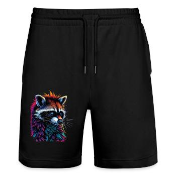 Raccoon Motif Animal Lover Art Artwork - Stanley/Stella Trainer Unisex Organic Jogging Shorts - black - Front - Nik (191cm) & Marisol (170cm)