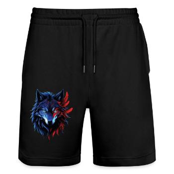 Wolf Liebhaber Wildtier Kunst Wolf Bunt Tier - Stanley/Stella Unisex Bio Joggingshorts Trainer  - Schwarz - Vorne - Nik (191cm) & Marisol (170cm)