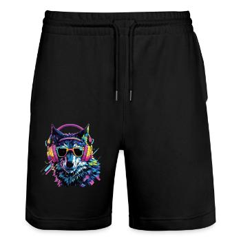 Wolf Liebhaber Wildtier Kunst Wolf Bunt Tier - Stanley/Stella Unisex Bio Joggingshorts Trainer  - Schwarz - Vorne - Nik (191cm) & Marisol (170cm)