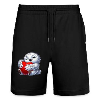 Verliebte Eule Schneeeule Herz Valentinstag - Stanley/Stella Unisex Bio Joggingshorts Trainer  - Schwarz - Vorne - Nik (191cm) & Marisol (170cm)
