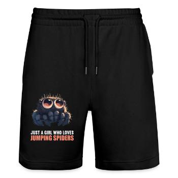 Jumping Spider Springspinnen Springspinne - Stanley/Stella Unisex Bio Joggingshorts Trainer  - Schwarz - Vorne - Nik (191cm) & Marisol (170cm)