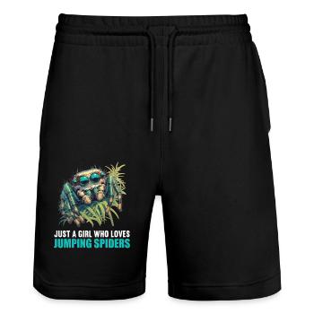 Jumping Spider Springspinnen Springspinne - Stanley/Stella Unisex Bio Joggingshorts Trainer  - Schwarz - Vorne - Nik (191cm) & Marisol (170cm)