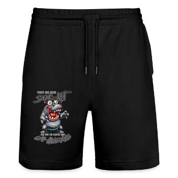 Crazy Nilpferd am Rande des Wahnsinns Comic Stil - Stanley/Stella Unisex Bio Joggingshorts Trainer  - Schwarz - Vorne - Nik (191cm) & Marisol (170cm)