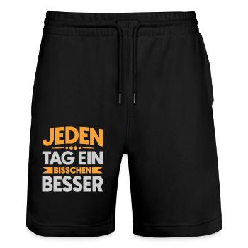 Jeden Tag ein bisschen besser - Stanley/Stella Unisex Bio Joggingshorts Trainer  - Schwarz - Vorne - Nik (191cm) & Marisol (170cm)