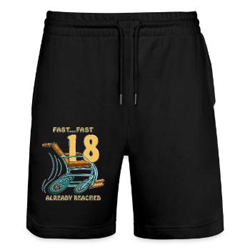 BIRTHDAY FAST...FAST 18 ALREADY REACHED - Stanley/Stella Unisex Bio Joggingshorts Trainer  - Schwarz - Vorne - Nik (191cm) & Marisol (170cm)