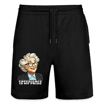 ÄLTERE FRAU EXPERIENCE IS MY PRIDE - Stanley/Stella Unisex Bio Joggingshorts Trainer  - Schwarz - Vorne - Nik (191cm) & Marisol (170cm)