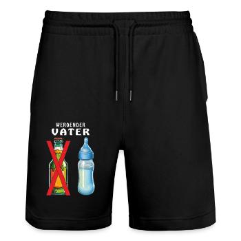 BABYFLASCHE WERDENDER VATER - Stanley/Stella Unisex Bio Joggingshorts Trainer  - Schwarz - Vorne - Nik (191cm) & Marisol (170cm)