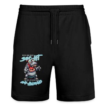 Rhinocéros fou au bord de la folie style bande dessinée - Short de jogging bio TRAINER Stanley/Stella unisexe - noir - Devant - Nik (191cm) & Marisol (170cm)