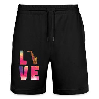 Saxophones Watercolor Love - Stanley/Stella Trainer Unisex Organic Jogging Shorts - black - Front - Nik (191cm) & Marisol (170cm)