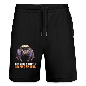 Jumping Spider Springspinnen Springspinne - Stanley/Stella Unisex Bio Joggingshorts Trainer  - Schwarz - Vorne - Nik (191cm) & Marisol (170cm)