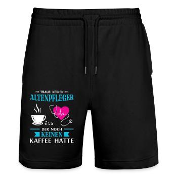 Altenpfleger Geschenk Altenpflege Pflegefachkraft - Stanley/Stella Unisex Bio Joggingshorts Trainer  - Schwarz - Vorne - Nik (191cm) & Marisol (170cm)
