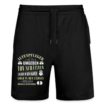 Altenpfleger Geschenk Altenpflege Pflegefachkraft - Stanley/Stella Unisex Bio Joggingshorts Trainer  - Schwarz - Vorne - Nik (191cm) & Marisol (170cm)
