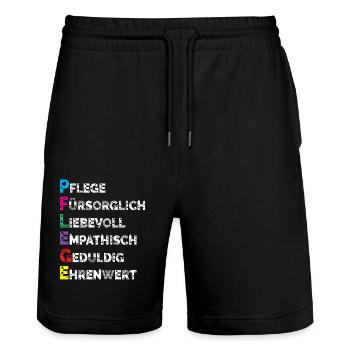 Altenpflege Pfleger Pflegepersonal Pflegekraft - Stanley/Stella Unisex Bio Joggingshorts Trainer  - Schwarz - Vorne - Nik (191cm) & Marisol (170cm)