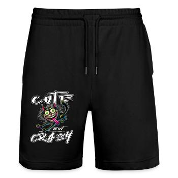 Chat mignon mais fou style bande dessinée Motif drôle - Short de jogging bio TRAINER Stanley/Stella unisexe - noir - Devant - Nik (191cm) & Marisol (170cm)