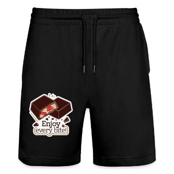 CHOCOLATE BAR ENJOY EVERY BITE - Stanley/Stella Trainer Unisex Organic Jogging Shorts - black - Front - Nik (191cm) & Marisol (170cm)