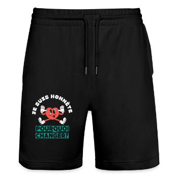 Je suis honnête pourquoi changer - Short de jogging bio TRAINER Stanley/Stella unisexe - noir - Devant - Nik (191cm) & Marisol (170cm)