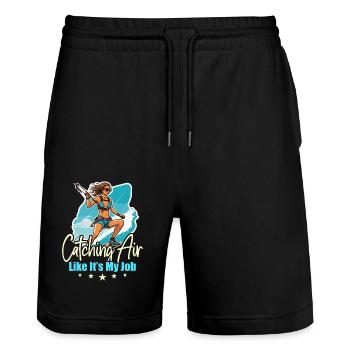 Le kitesurf prend l’air comme s’il s’agissait de planche à voile - Short de jogging bio TRAINER Stanley/Stella unisexe - noir - Devant - Nik (191cm) & Marisol (170cm)