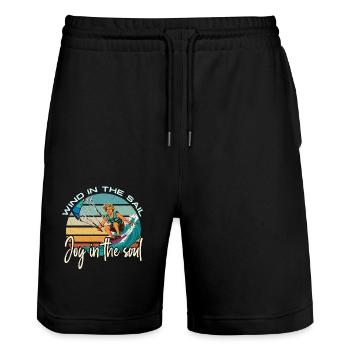 Kiteboarding Wind In The Sail Loves Water Sports - Stanley/Stella Unisex Bio Joggingshorts Trainer  - Schwarz - Vorne - Nik (191cm) & Marisol (170cm)