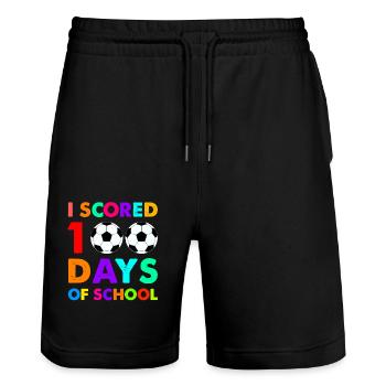 J’ai marqué 100 jours d’école - Soccer Design - Short de jogging bio TRAINER Stanley/Stella unisexe - noir - Devant - Nik (191cm) & Marisol (170cm)