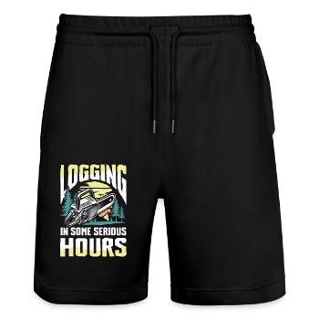 Logging In Some Serious Hours - Stanley/Stella Unisex Bio Joggingshorts Trainer  - Schwarz - Vorne - Nik (191cm) & Marisol (170cm)