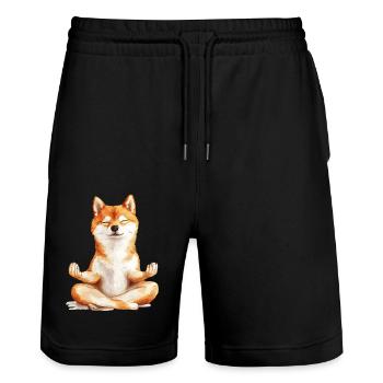 Shiba Inu - Stanley/Stella Unisex Bio Joggingshorts Trainer  - Schwarz - Vorne - Nik (191cm) & Marisol (170cm)