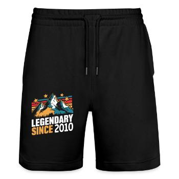 Legendary since 2010 Vintage Mountain Retro Mountains - Stanley/Stella Trainer Unisex Organic Jogging Shorts - black - Front - Nik (191cm) & Marisol (170cm)