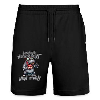 Verrücktes Nilpferd Lieber verrückt als einer von - Stanley/Stella Unisex Bio Joggingshorts Trainer  - Schwarz - Vorne - Nik (191cm) & Marisol (170cm)