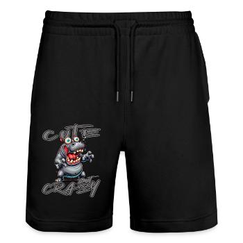 Cute but Crazy Nilpferd Comic Stil lustiges Motiv - Stanley/Stella Unisex Bio Joggingshorts Trainer  - Schwarz - Vorne - Nik (191cm) & Marisol (170cm)