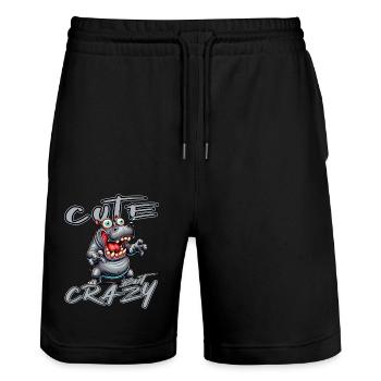 Cute but Crazy Nilpferd Comic Stil lustiges Motiv - Stanley/Stella Unisex Bio Joggingshorts Trainer  - Schwarz - Vorne - Nik (191cm) & Marisol (170cm)