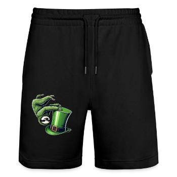 St. Patrick's Sloth Shamrock Handstand - Stanley/Stella Trainer Unisex Organic Jogging Shorts - black - Front - Nik (191cm) & Marisol (170cm)