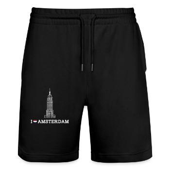 Empire Building Netherland I Love Amsterdam Flagge - Stanley/Stella Unisex Bio Joggingshorts Trainer  - Schwarz - Vorne - Nik (191cm) & Marisol (170cm)